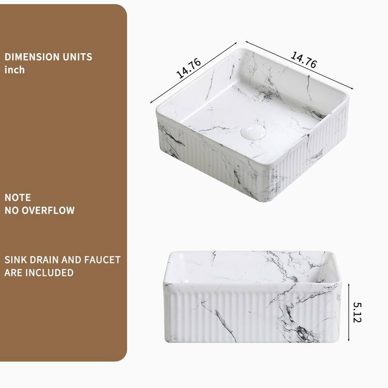 GDFStudio - Vincent Artistic Marble-Pattern Vessel Bathroom Sink with Ceramic Basin and Countertop Vanity Design