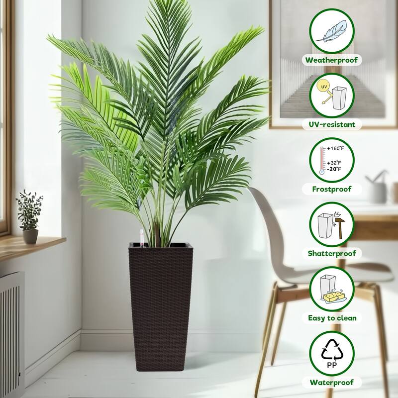 22-Inch High Faux Rattan Design Square Flower Pot with Automatic Watering System, Makes Keeping Flowers Easier (Pack of 2)