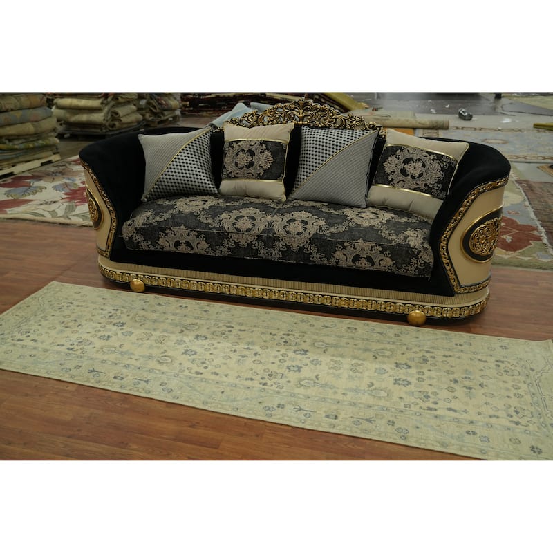 Vegetable Dye Floral Oushak Turkish Runner Rug, Floral Geometric - 9' 9'' X 2' 11''