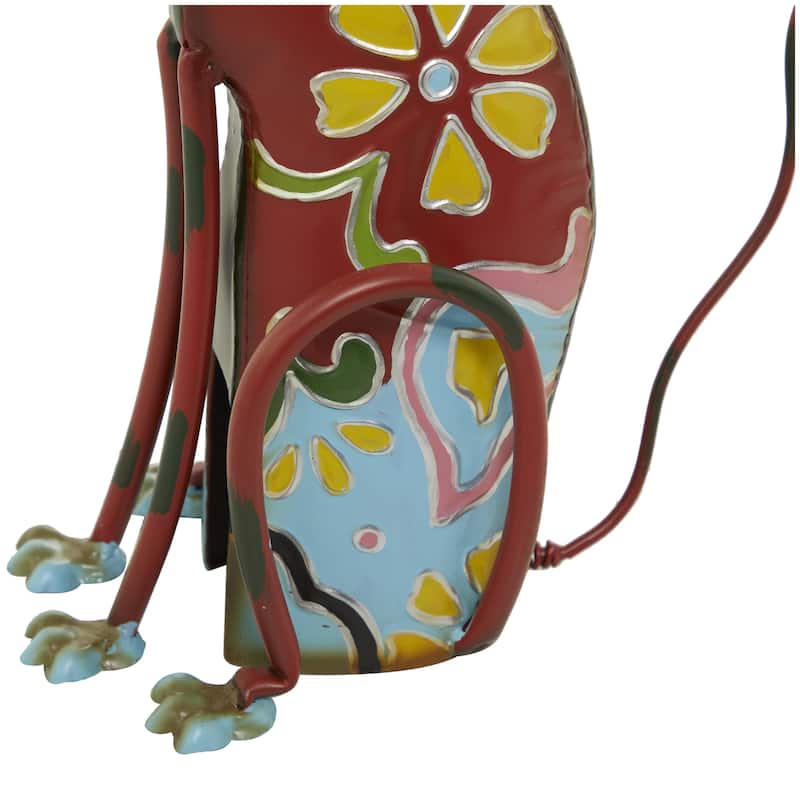 Metal Dog Indoor Outdoor Decorative Garden Sculpture with Floral Pattern - Multi Colored - Roche River Decor