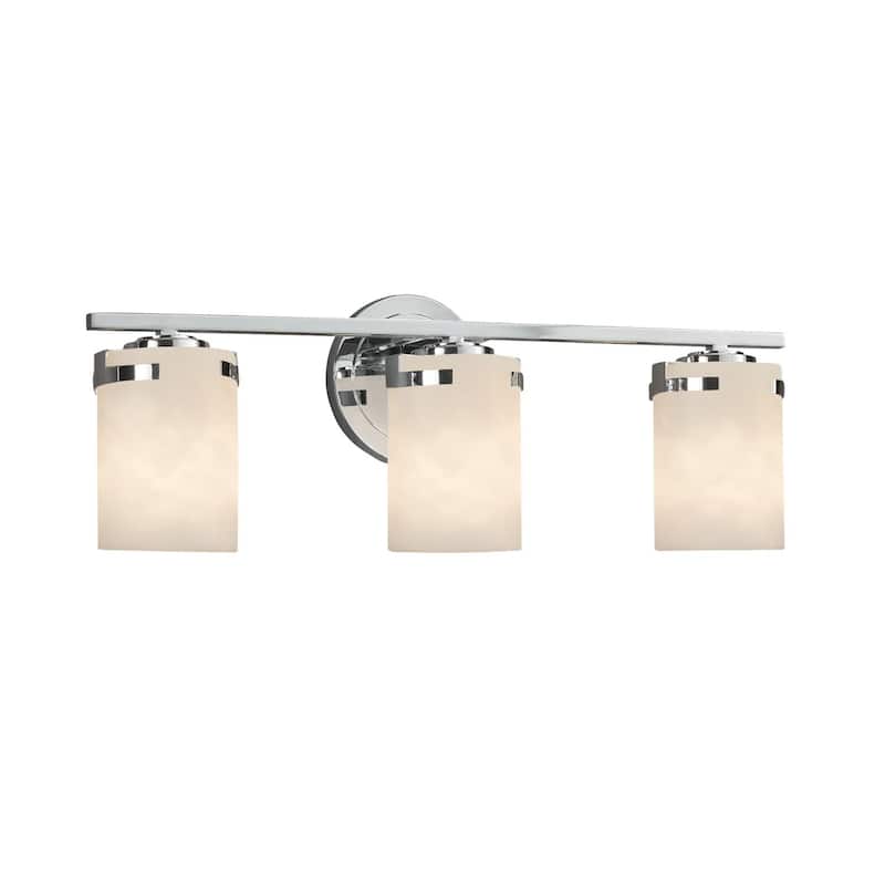 Justice Design Clouds Atlas 3-light Polished Chrome Bath Bar, Clouds Cylinder - Flat Rim Shade - Silver
