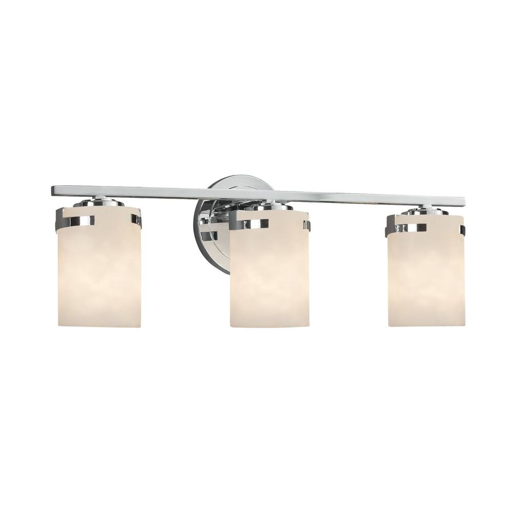 Justice Design Clouds Atlas 3-light Polished Chrome Bath Bar, Clouds Cylinder - Flat Rim Shade - Silver