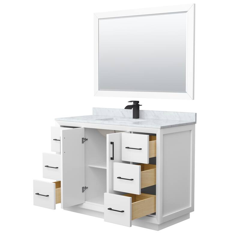 Strada 48-Inch Single Vanity Set, Carrara Marble Top, 46-Inch Mirror