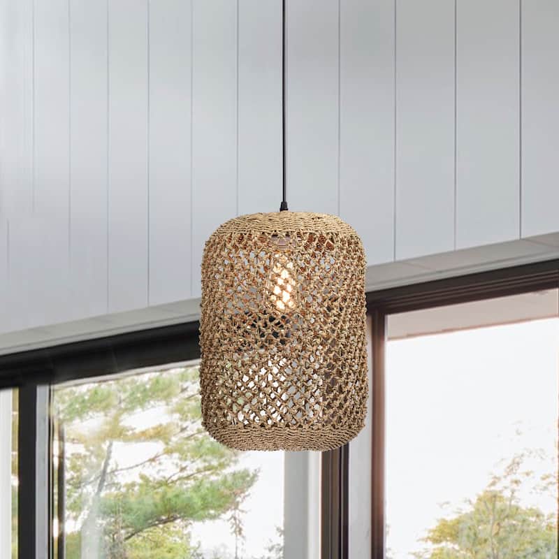 Meredith Dark Yellow 1-Light Rattan Cage Basket Pendant Light