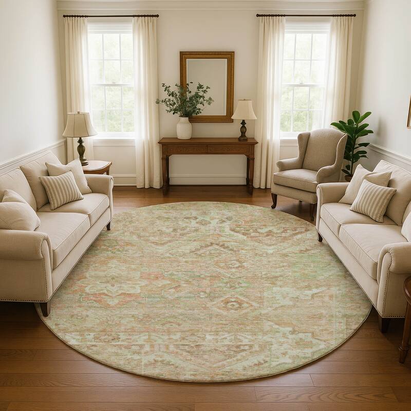 Premium Washable Super Soft Boho Global Mayfield Rug - Salmon - 8' x 8'