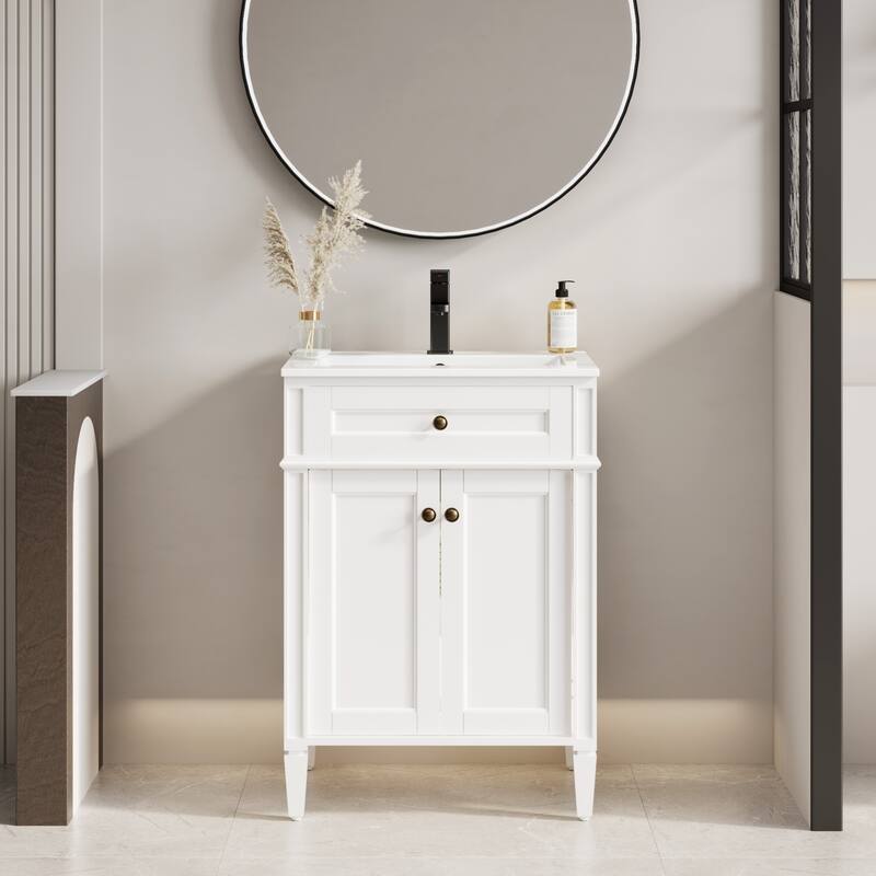 Retro Bathroom Vanity W/ Drop in Sink Combo Cabinet Set - 24 in - White