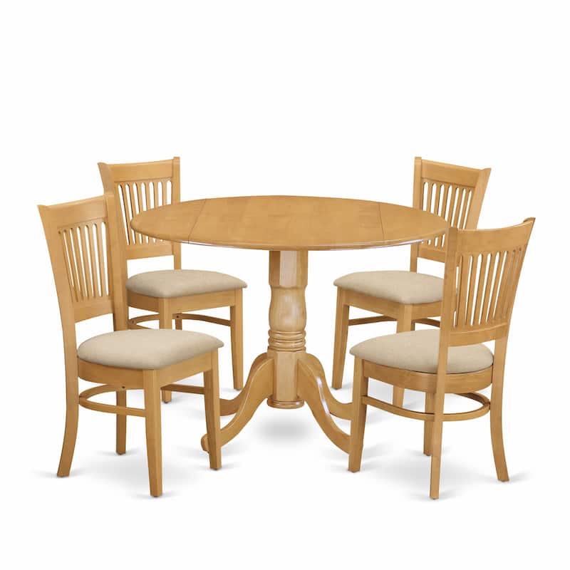 East West Furniture 5 Piece Dining Table Set- a Round Wooden Table and 4 Chairs, Oak(Seat Type Options)