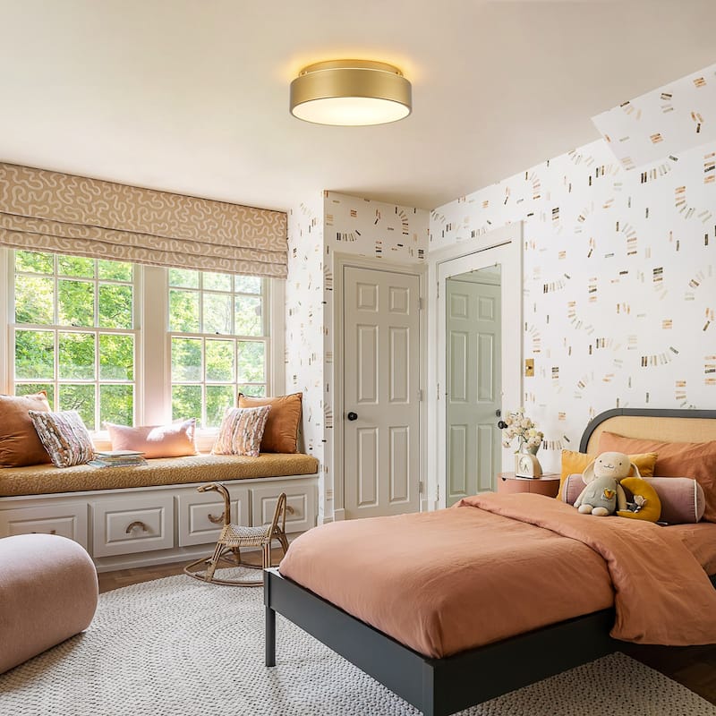 Dimmable LED Flush Mount Ceiling Light with 5-Color Temperature Selectable - 11.4 in W × 3.7 in H