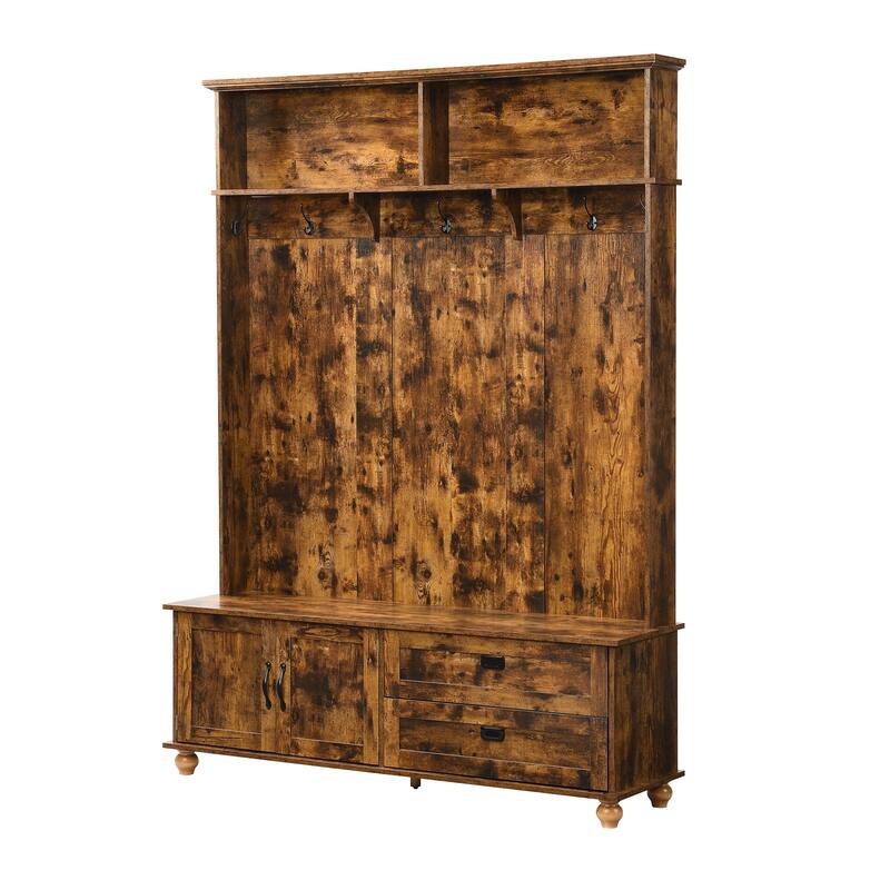 Modern Hall Tree with Storage and 2 Large Drawers, Widen