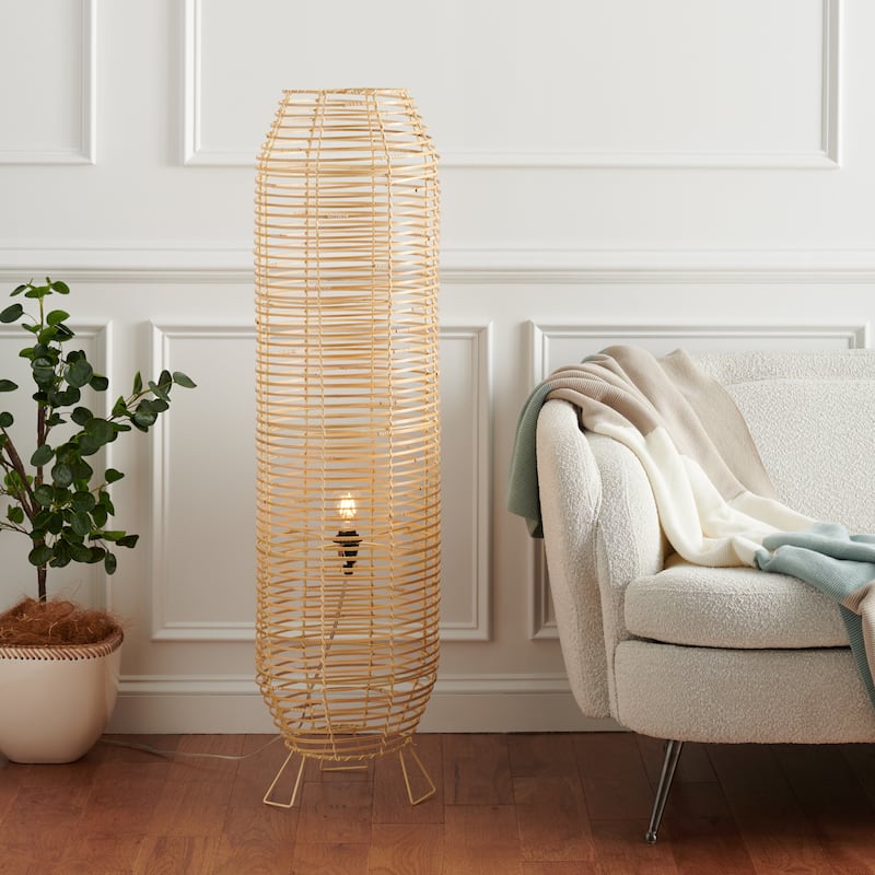 SAFAVIEH Lighting Wilde Tropical Coastal Boho 50-inch Floor Lamp - 13 in. W x 13 in. D x 50 in. H - Natural