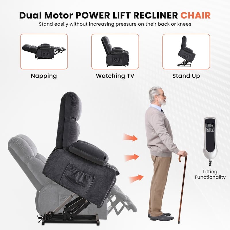 Dual Motor Large Power Lift Recliner Chair with Knead the Waist and Heat