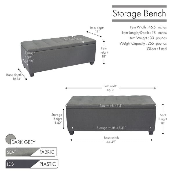 dimension image slide 2 of 3, Porthos Home Ved Storage Bench, Flip Top, Fabric Upholstery