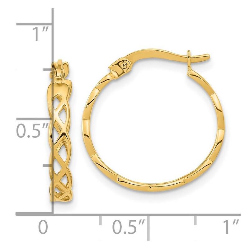 Curata 14k Yellow Gold Polished Intertwined Filigree Hoop Earrings 18.1x3.5mm