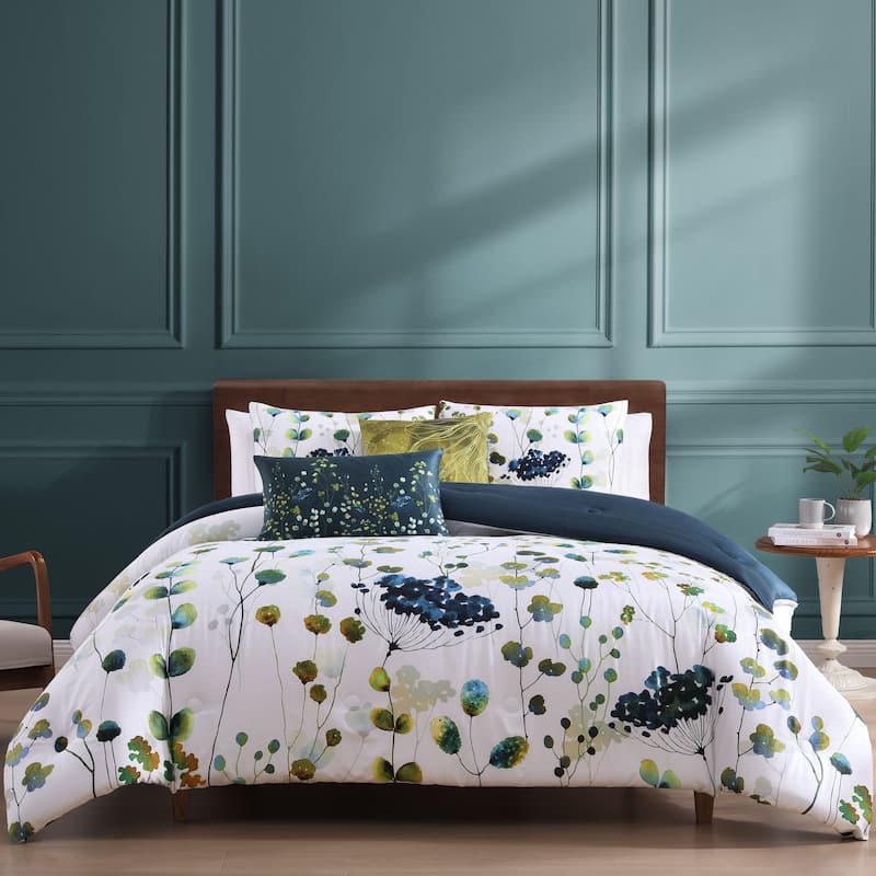 Bebejan Abstract 100% Cotton Sateen Vines 5 Piece Reversible Comforter Set