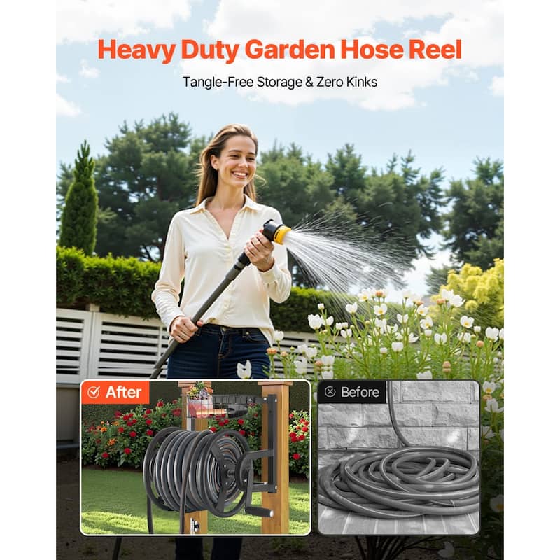 Outdoor Hose Reel Wall Mount 125ft Heavy Duty with Fittings - 22.05 x 18.90 x 16.54 inches