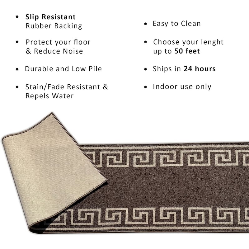 Custom Size Greek Design 26 Inch Wide Non-Slip Stair Runner Rug