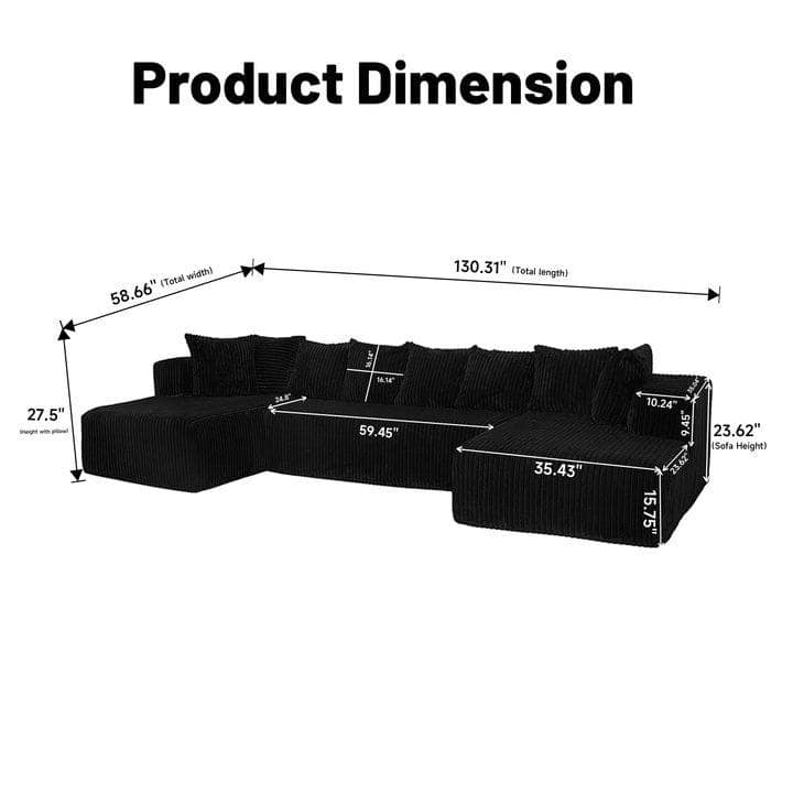 Modular U-Shaped Sectional Sofa 4-Seater Chaise Lounge with Reversible Design for Living Room Bedroom