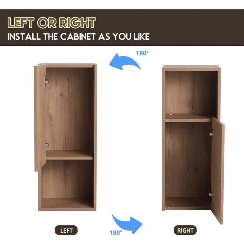 Wall Mounted Bathroom Side Cabinet with Reversible Door, Floating Storage Cabinet with Open Shelves