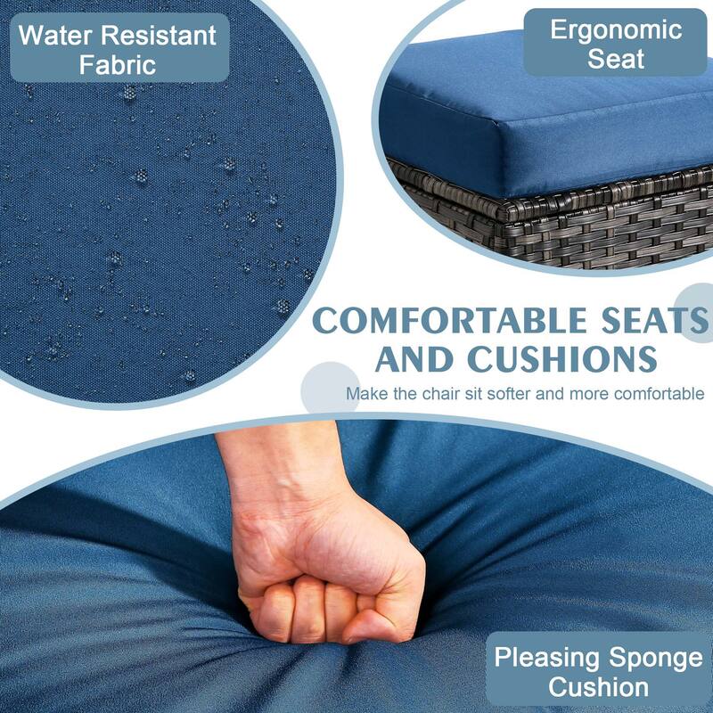 Outdoor Patio PE Wicker Ottoman with Cushion Set of 2