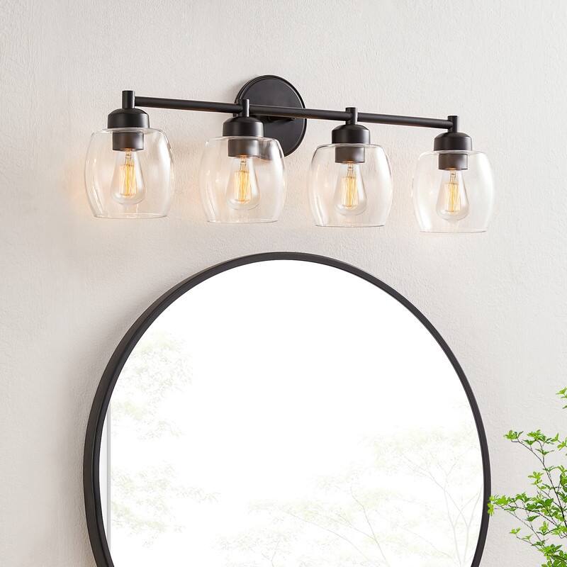 KAWOTI 4-Light Dimmable Bathroom Vanity Light with Glass Shade - Black