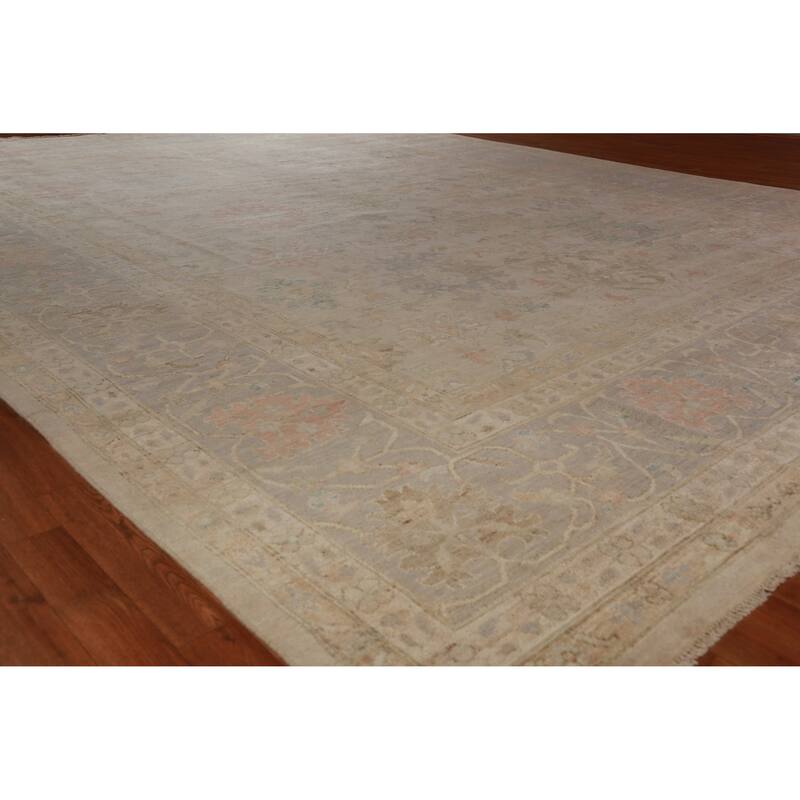 Hand Knotted Oriental 100% Wool Carpet Transitional All-Over Beige & Ivories Oushak Area Rug - 14' 9'' X 11' 4''