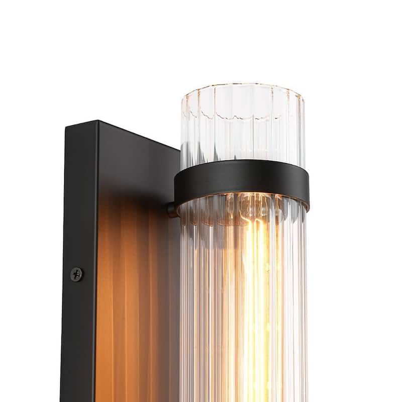 Modern 1-Light Clear Ribbed Glass Pipe Wall Lamp
