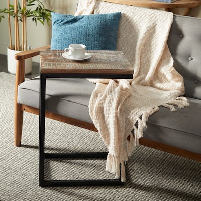 Brown Wood Rustic Accent Table with Black Metal Base