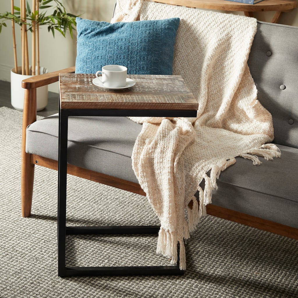 Brown Wood Rustic Accent Table with Black Metal Base