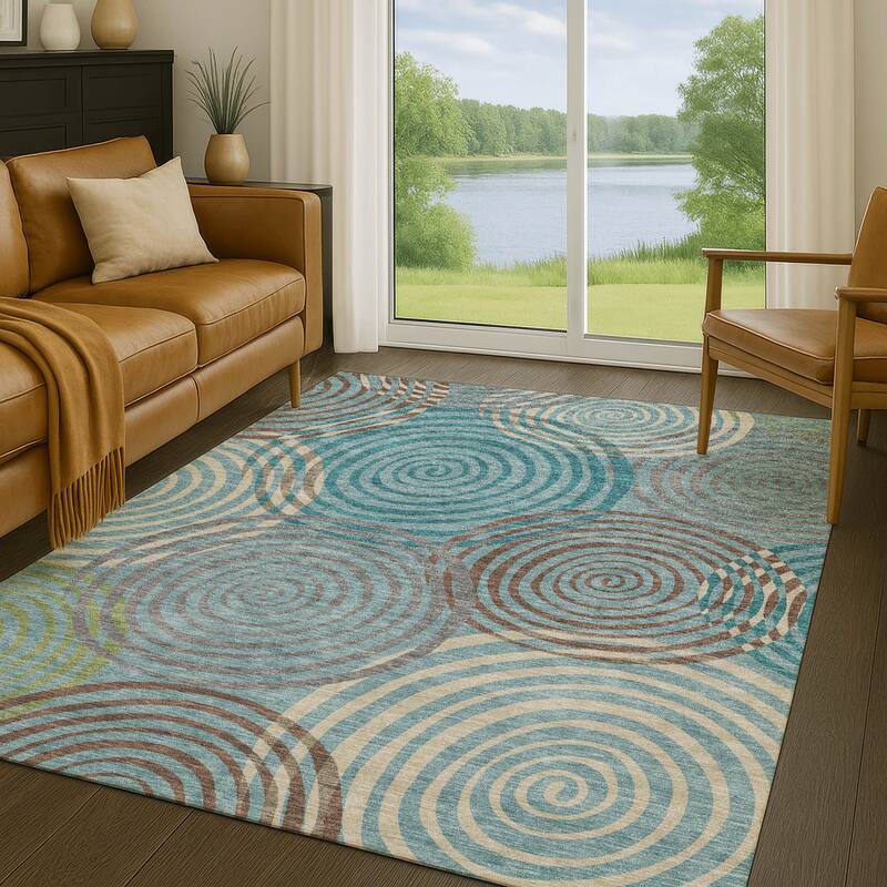 Machine Washable Indoor/ Outdoor Contemporary Swirls Chantille Rug