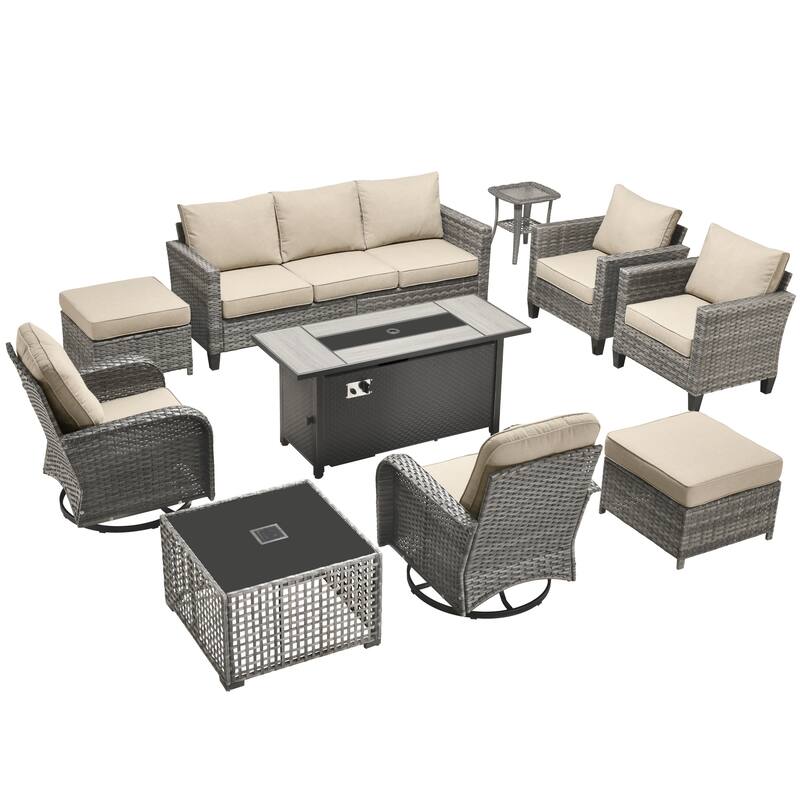 HOOOWOOO 10-piece Patio Furniture Set with Swivel Rocking Chairs Wicker Conversation Set