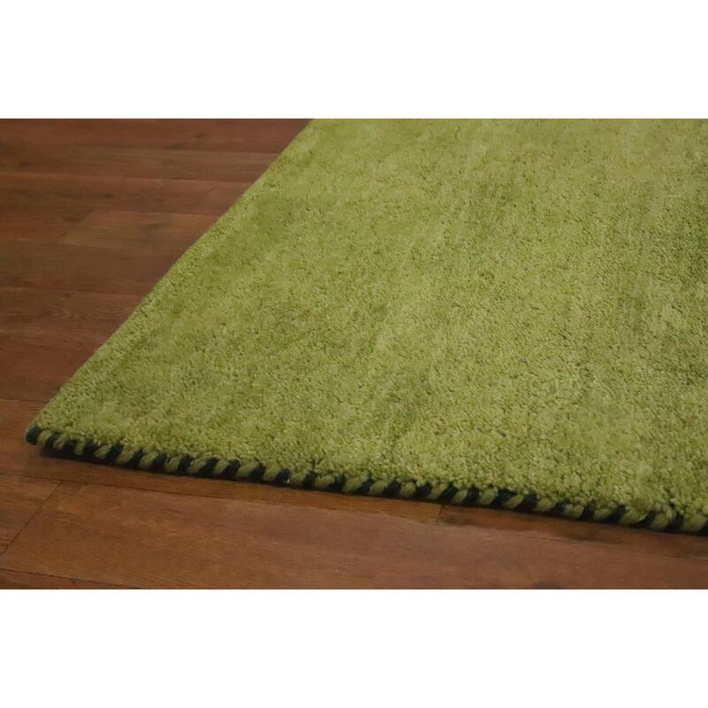 Hand Knotted Oriental 100% Wool Carpet Modern Stripe Green Gabbeh Area Rug - 7' 8'' X 5' 6''