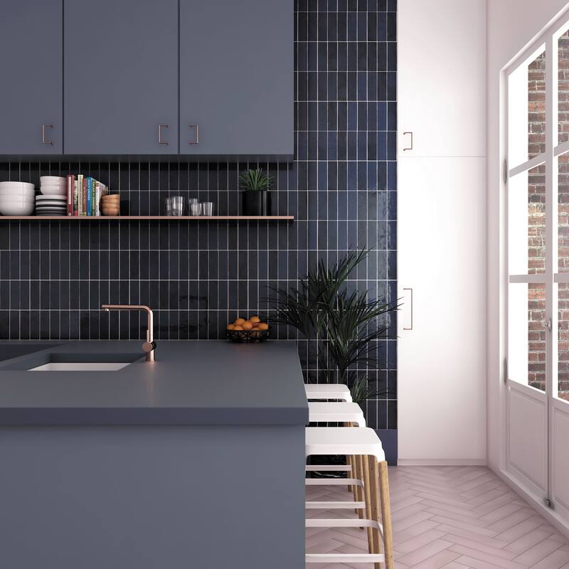 Apollo tile 2.5" x 8" Chateau Glossy Dark Blue Ceramic Tile (5.38 sq ft/case) - 38 Pack