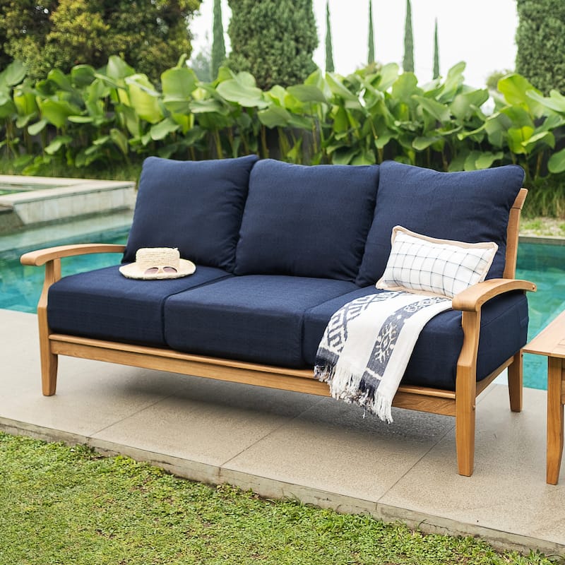 Cambridge Casual Leon Teak Outdoor Deep Seating Sofa - Natural Teak/Navy Cushion