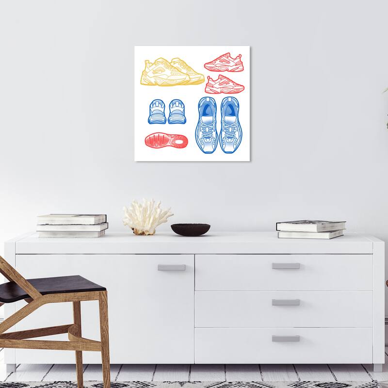 Wynwood Studio Canvas Fashion and Glam Primary Sneakers Yellow and Light Yellow Glam Wall Art Canvas Print - 20 x 20