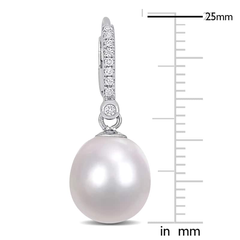 Miadora 10-11mm South Sea Cultured Pearl and 1/8 CT TDW Diamond Leverback Earrings in 14k White Gold