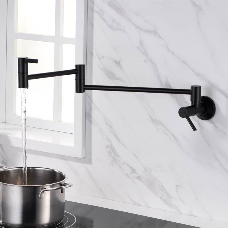 Luxier Contemporary KTS17 2-Handle Wall-Mounted Pot Filler - Matte Black