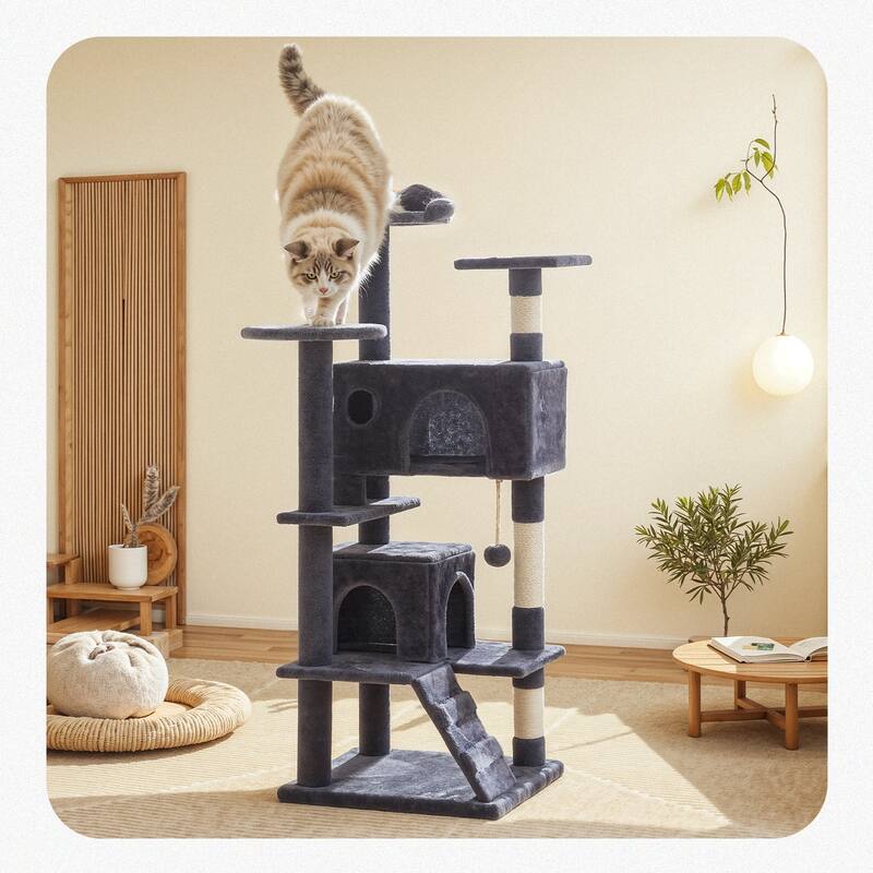 Cat Tree Tower with Scratching Posts and Cond,Multi-Level Kitty Climber for Indoor Cats