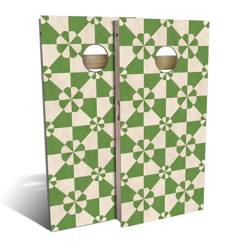 Green Tile Outdoor Cornhole Board Set - Premium 2x4 - Include Case + Hole Lights