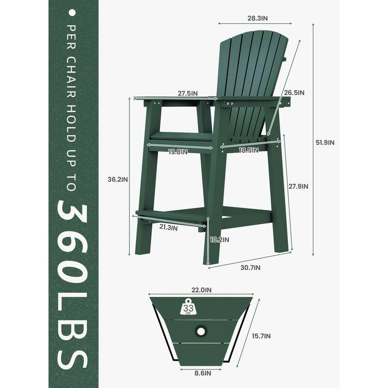 Outdoor Tall Adirondack Chair Set of 2 with Connecting Tray