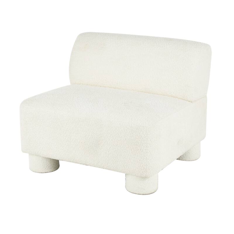 White Polyester Square Boucle Living Room Accent Chair