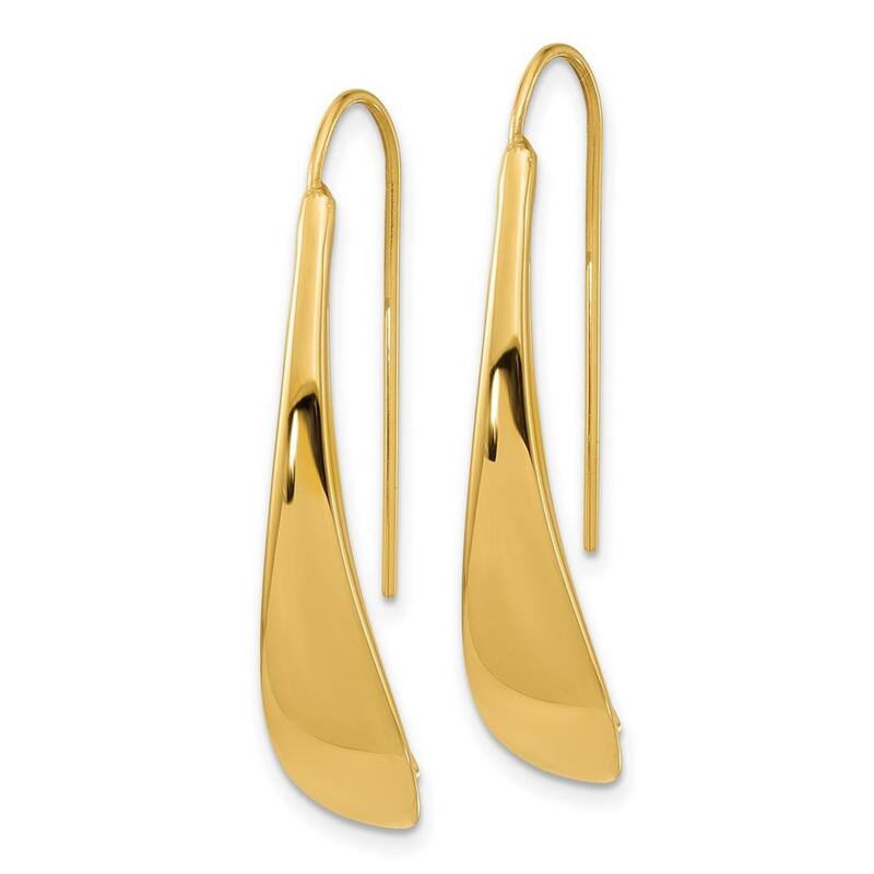 Curata 14k Yellow Gold Polished 34.85x6.72mm Curved Teardrop Threader Earrings