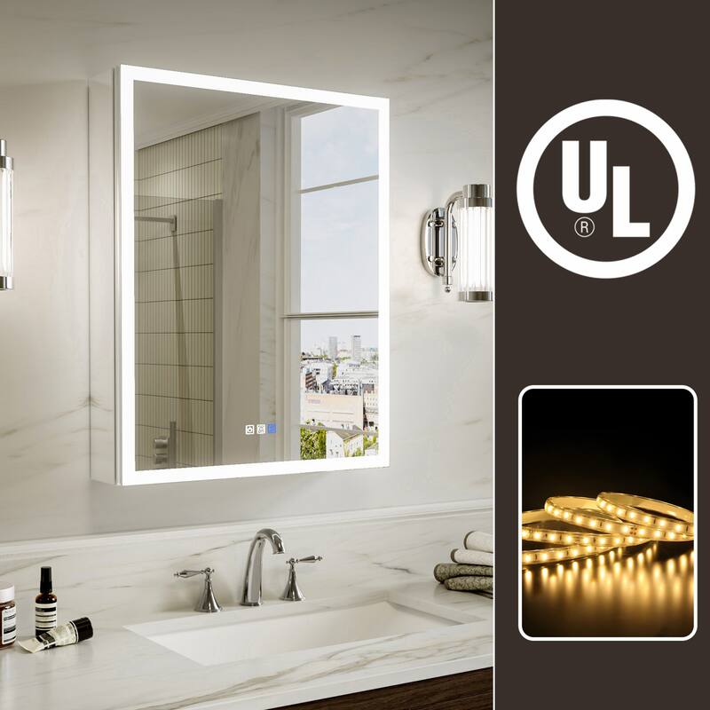 Modland 24"-30"W x 30"H LED Bathroom Medicine Cabinet with Mirror Anti-Fog,Surface or Recessed Mount