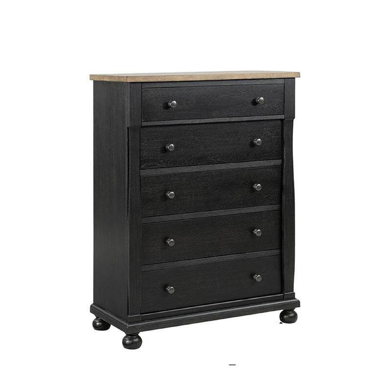 Ginie Tall Dresser Chest, 5 Drawers and Farmhouse Legs, Black Brown