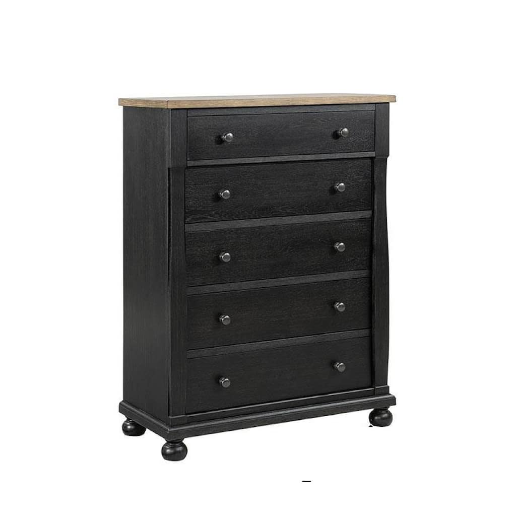 Ginie Tall Dresser Chest, 5 Drawers and Farmhouse Legs, Black Brown