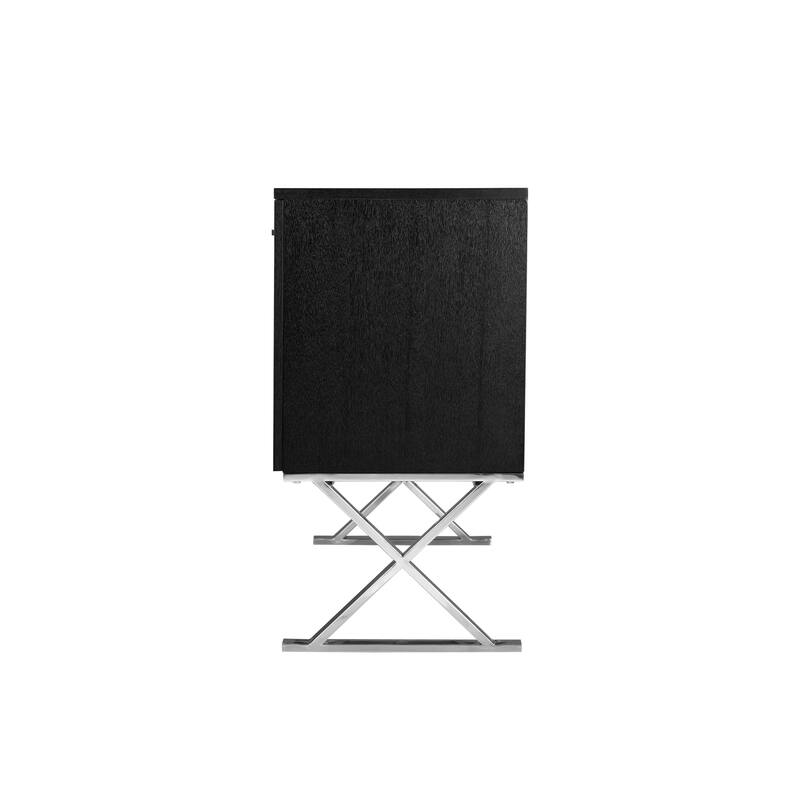 Rix Sideboard Buffet Console, 2 Door, X Chrome Legs, Black 69 Inch
