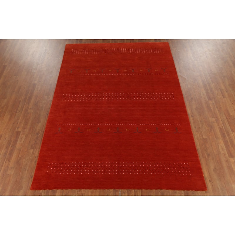 Orange Tribal Gabbeh Oriental Area Rug Hand-Knotted Wool Carpet - 6'10"x 9'10"