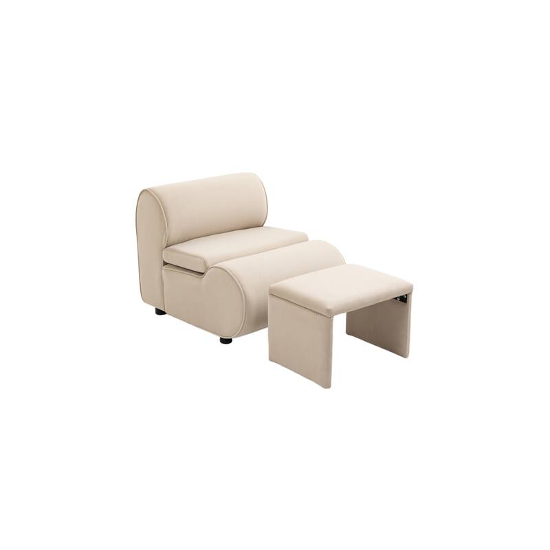 Upholstered Tufted Living Room Chair Textured velvet Fabric Accent Chair with Metal Stand - Beige