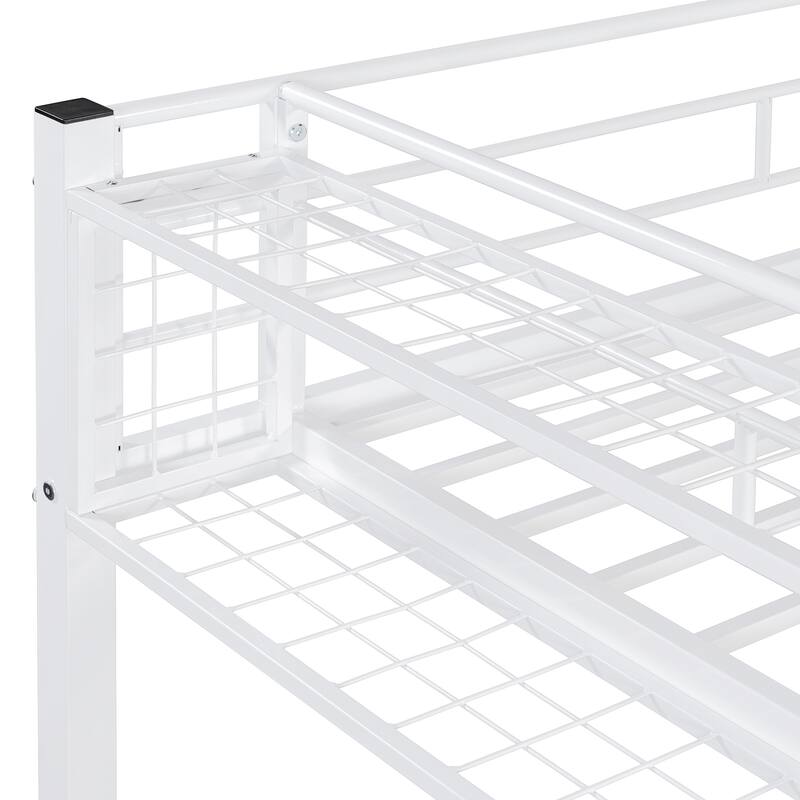 Twin Size Metal Loft Bed with Upper Grid Storage Shelf and Lateral Storage Ladder