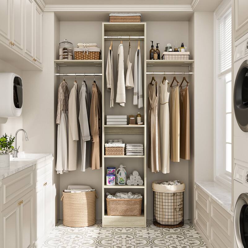 4 FT Closet Organizer with 4 Hanging Rods, Small Closet System with Storage Shelves