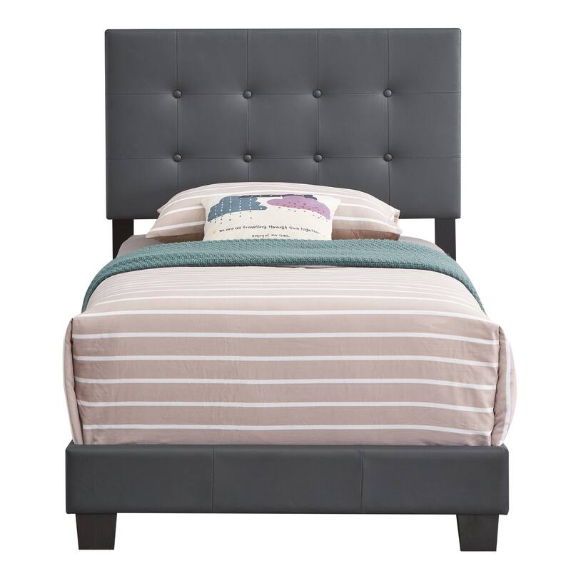 Twin Bed Frame Dark Grey, Upholstered Headboard & Footboard, Value Bed Set